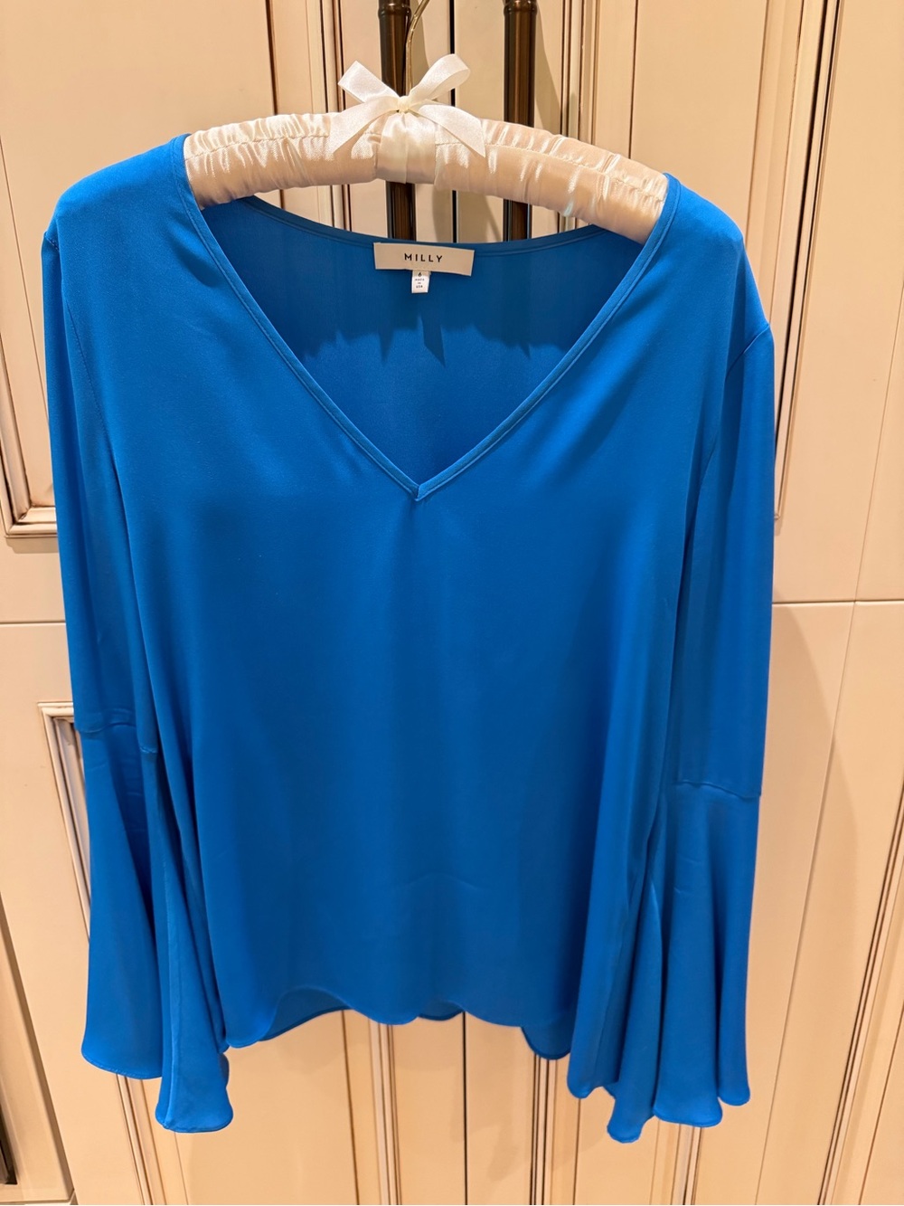Milly V-Neck Long Sleeve Blouse in Bright Blue